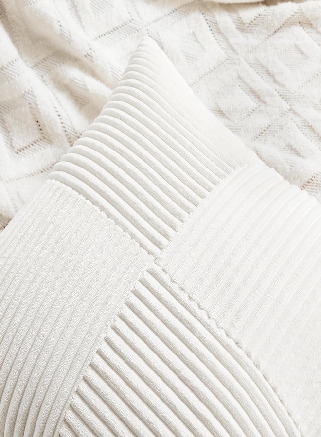Fancy Homi 2 Packs Cream White Lumbar Decorative Throw Pillow Covers 14x24 Inch for Couch Bed Sofa, Rustic Farmhouse Boho Home Decor, Soft Striped Corduroy Rectangle Accent Cushion Case 35x60 cm - Image 3